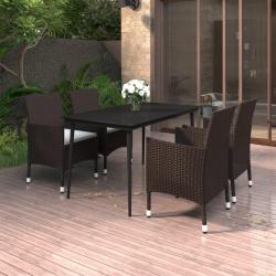 Ensemble &agrave; manger de jardin coussins 5 pcs R&eacute;sine tress&eacute;e Verre