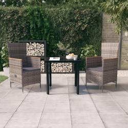 Ensemble &agrave; manger de jardin avec coussins 3 pcs Gris