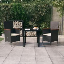 Ensemble &agrave; manger de jardin avec coussins 3 pcs noir