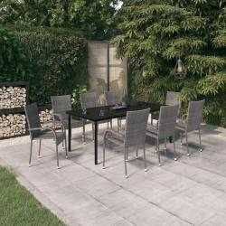 Ensemble &agrave; manger de jardin 9 pcs Gris et noir
