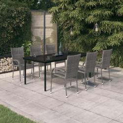 Ensemble &agrave; manger de jardin 7 pcs Gris et noir