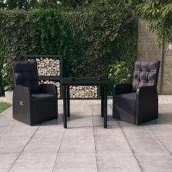 Ensemble &agrave; manger de jardin avec coussins 3 pcs noir