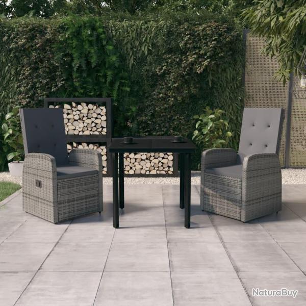Ensemble � manger de jardin avec coussins 3 pcs Gris