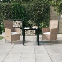 Ensemble &agrave; manger de jardin avec coussins 3 pcs Beige