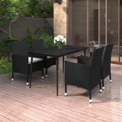 Ensemble &agrave; manger de jardin coussins 5 pcs R&eacute;sine tress&eacute;e Verre