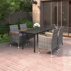 Ensemble &agrave; manger de jardin coussins 5 pcs R&eacute;sine tress&eacute;e Verre