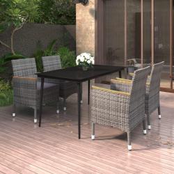 Ensemble &agrave; manger de jardin coussins 5 pcs R&eacute;sine tress&eacute;e Verre
