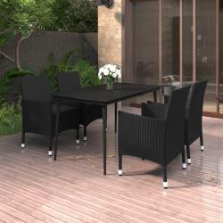 Ensemble &agrave; manger de jardin coussins 5 pcs R&eacute;sine tress&eacute;e Verre