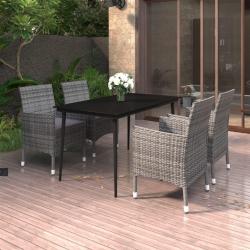 Ensemble &agrave; manger de jardin coussins 5 pcs R&eacute;sine tress&eacute;e Verre