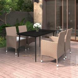 Ensemble &agrave; manger de jardin coussins 5 pcs R&eacute;sine tress&eacute;e Verre
