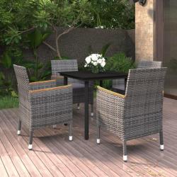 Ensemble &agrave; manger de jardin coussins 5 pcs R&eacute;sine tress&eacute;e Verre