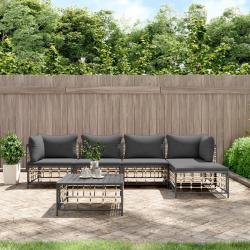 Salon de jardin 6 pcs avec coussins anthracite r&eacute;sine tress&eacute;e