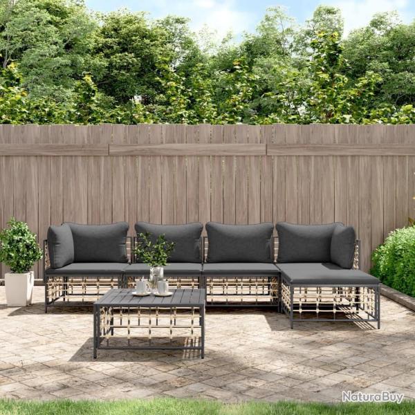Salon de jardin 6 pcs avec coussins anthracite r�sine tress�e