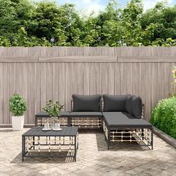 Salon de jardin 6 pcs avec coussins anthracite r&eacute;sine tress&eacute;e