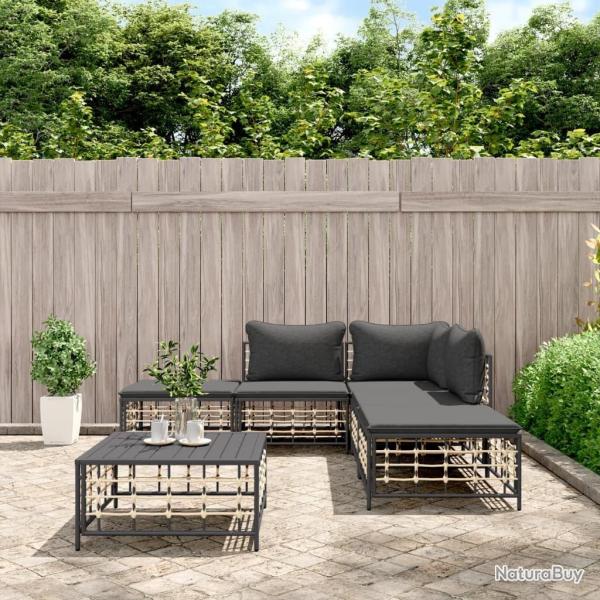Salon de jardin 6 pcs avec coussins anthracite r�sine tress�e