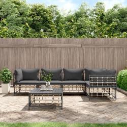 Salon de jardin 6 pcs avec coussins anthracite r&eacute;sine tress&eacute;e