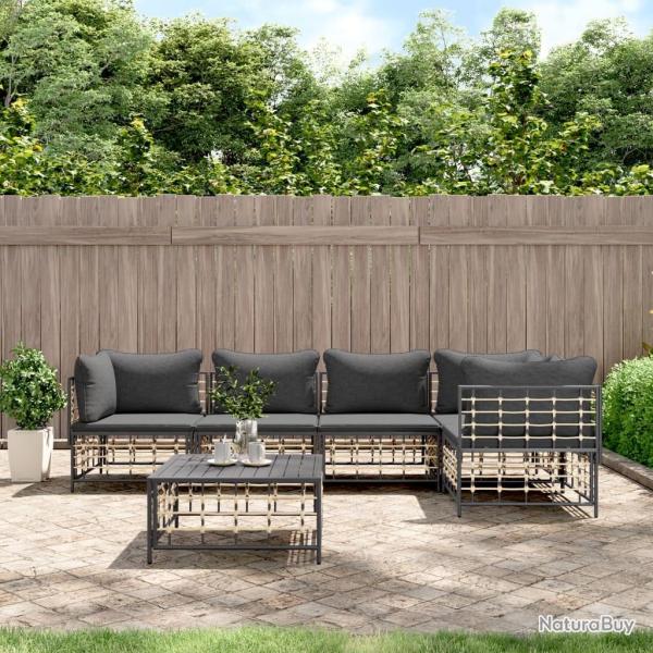 Salon de jardin 6 pcs avec coussins anthracite r�sine tress�e
