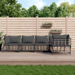 Salon de jardin 5 pcs avec coussins anthracite r&eacute;sine tress&eacute;e