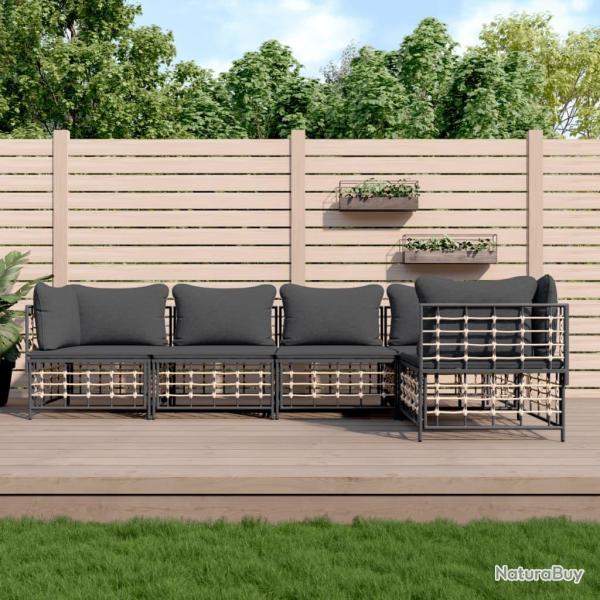 Salon de jardin 5 pcs avec coussins anthracite r�sine tress�e