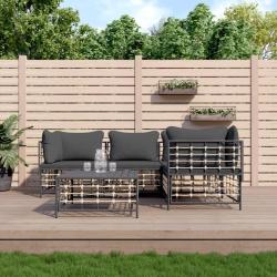 Salon de jardin 5 pcs avec coussins anthracite r&eacute;sine tress&eacute;e