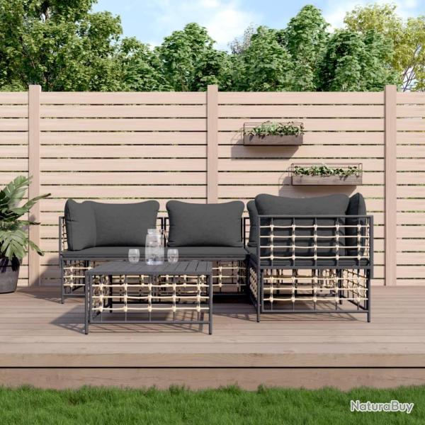 Salon de jardin 5 pcs avec coussins anthracite r�sine tress�e