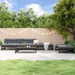 Salon de jardin 5 pcs noir bois massif de pin