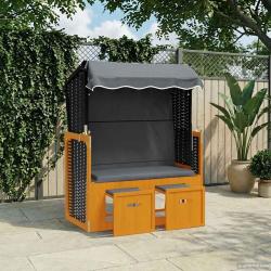 Strandkorb avec auvent r&eacute;sine tress&eacute;e et bois solide anthracite