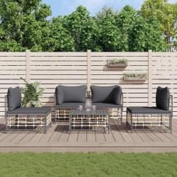 Salon de jardin 5 pcs avec coussins anthracite r&eacute;sine tress&eacute;e