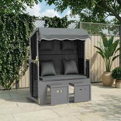 Strandkorb avec coussin poly rotin bois solide anthracite noir