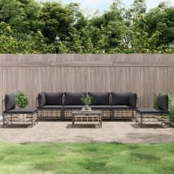Salon de jardin 7 pcs avec coussins anthracite r&eacute;sine tress&eacute;e