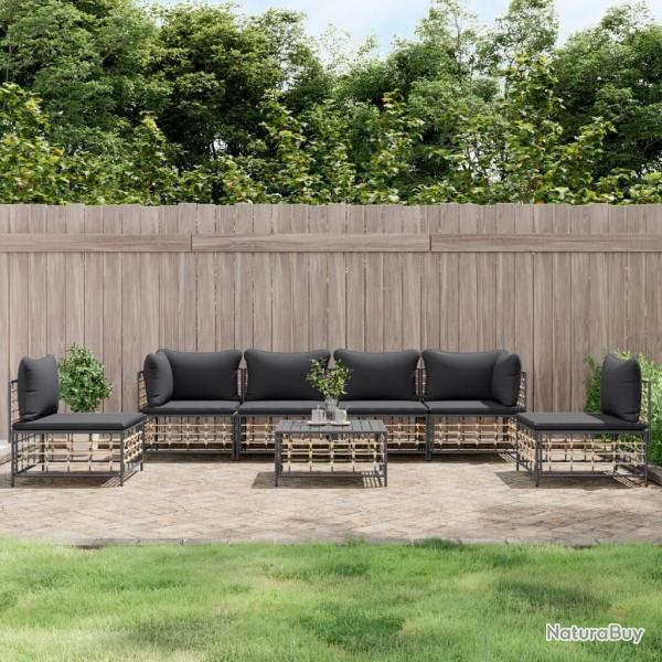 Salon de jardin 7 pcs avec coussins anthracite r�sine tress�e