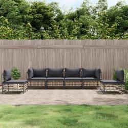 Salon de jardin 6 pcs avec coussins anthracite r&eacute;sine tress&eacute;e