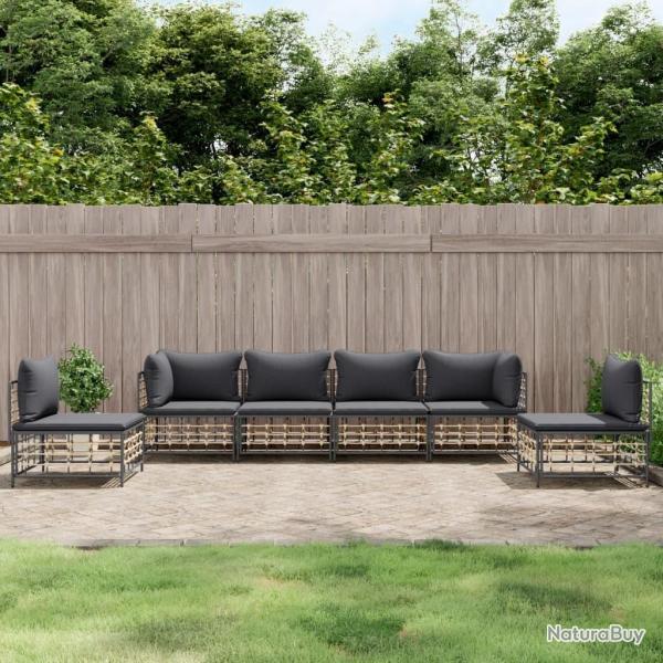 Salon de jardin 6 pcs avec coussins anthracite r�sine tress�e
