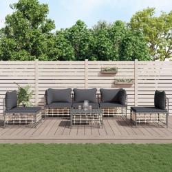 Salon de jardin 6 pcs avec coussins anthracite r&eacute;sine tress&eacute;e