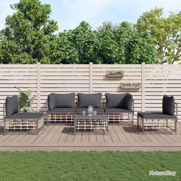 Salon de jardin 6 pcs avec coussins anthracite r�sine tress�e