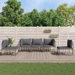 Salon de jardin 5 pcs avec coussins anthracite r&eacute;sine tress&eacute;e