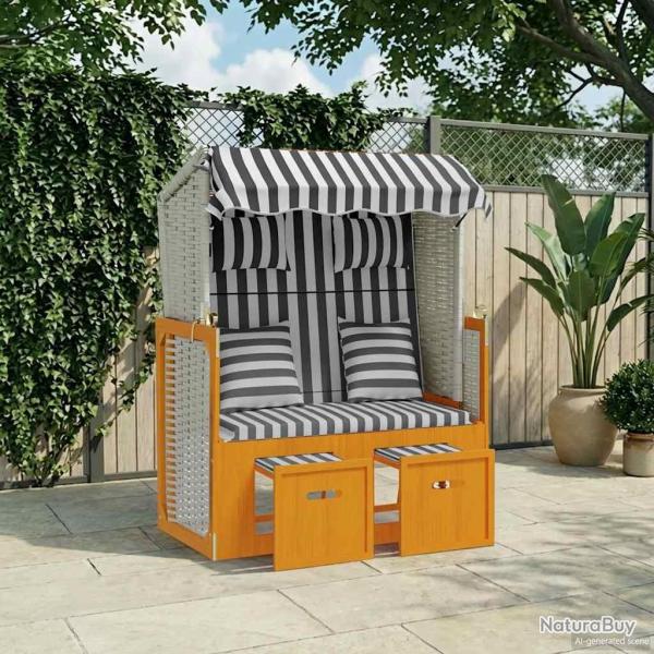 Strandkorb avec coussins r�sine tress�e bois solide blanc gris