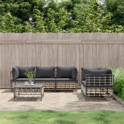 Salon de jardin 6 pcs avec coussins anthracite r&eacute;sine tress&eacute;e