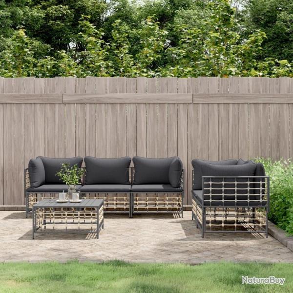 Salon de jardin 6 pcs avec coussins anthracite r�sine tress�e