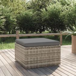 Repose-pied de jardin et coussin Gris 55x55x30cm R&eacute;sine tress&eacute;e