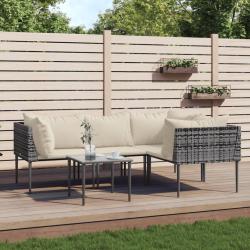 Salon de jardin 5 pcs avec coussins Gris R&eacute;sine tress&eacute;e