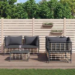 Salon de jardin 5 pcs avec coussins anthracite r&eacute;sine tress&eacute;e