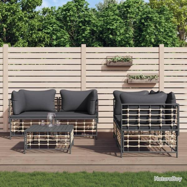 Salon de jardin 5 pcs avec coussins anthracite r�sine tress�e