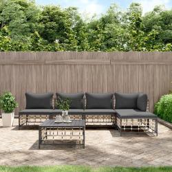 Salon de jardin 6 pcs avec coussins anthracite r&eacute;sine tress&eacute;e