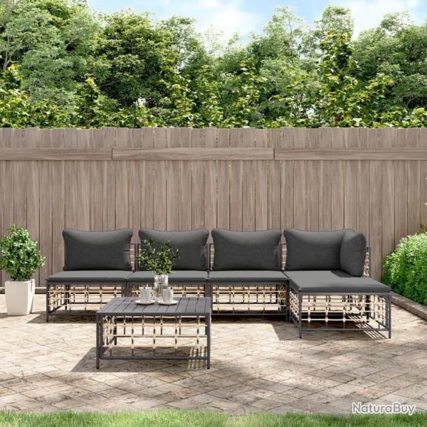 Salon de jardin 6 pcs avec coussins anthracite r�sine tress�e