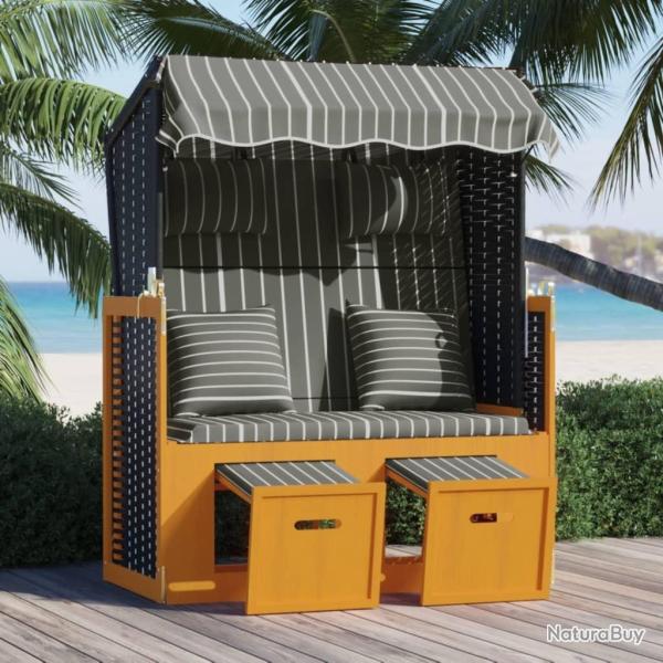 Strandkorb avec coussins R�sine tress�e bois solide Noir gris