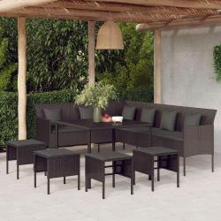 Ensemble &agrave; manger de jardin coussins 6pcs noir r&eacute;sine tress&eacute;e