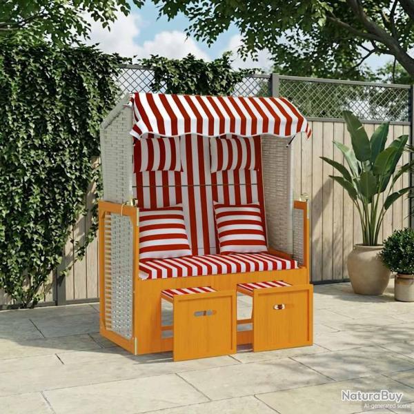Strandkorb avec coussins R�sine tress�e bois solide Rouge blanc