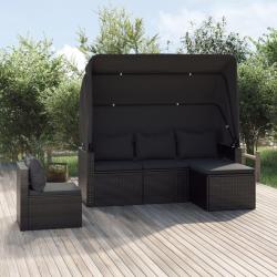 Salon de jardin 4 pcs avec coussins noir r&eacute;sine tress&eacute;e