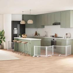 Barri&egrave;re pour chien porte pliable 6panneaux blanc bois peuplier